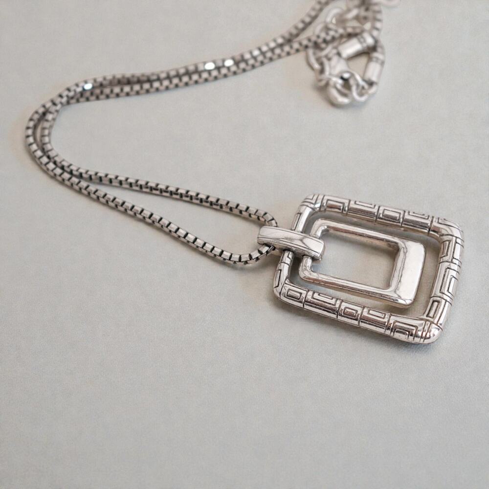 Brighton Nexus Double Rectangle Pendant Necklace Reversible Silver Plate Retired - Picture 5 of 6
